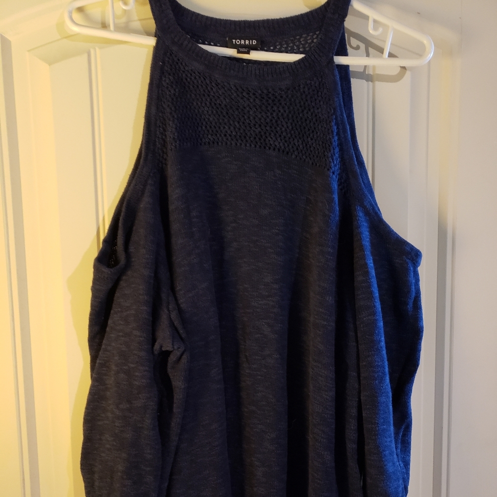 Navy cold shoulder sweater